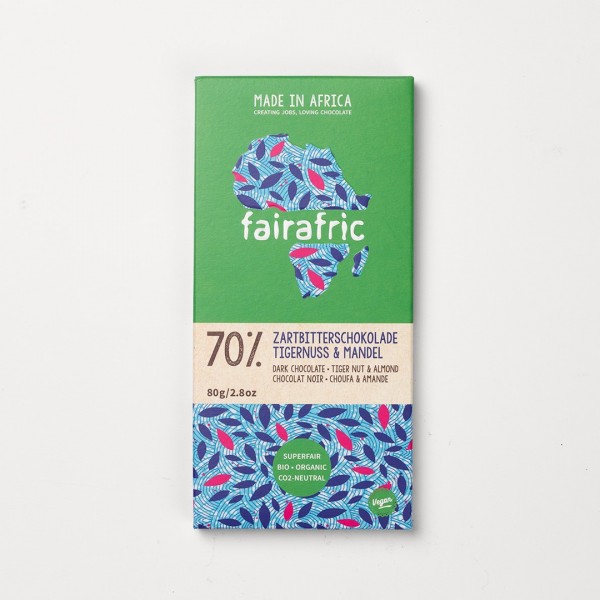 Bio-Zartbitterschokolade 70% Tigernuss & Mandel (80g) Fairafric