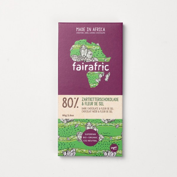 Bio-Zartbitterschokolade 80% Fleur de Sel (80g) Fairafric